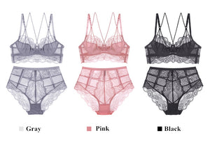 Lingerie Bra+Panty Pink High Waist Lace Set