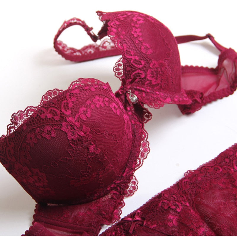 Lingerie Bra+Panty 2pcs Set Lace Sexy Push-up