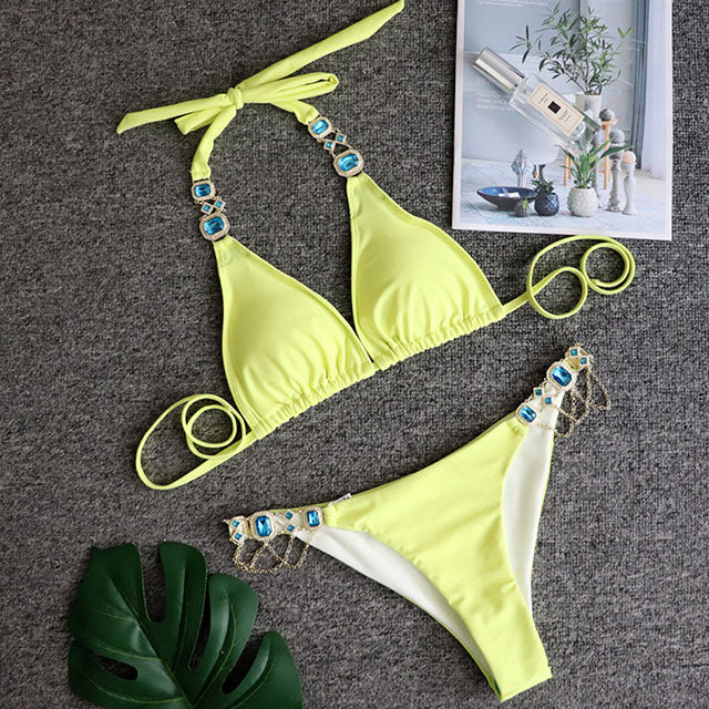 Bathing Suit 2pcs Rhinestone Crystal Diamond Bikini