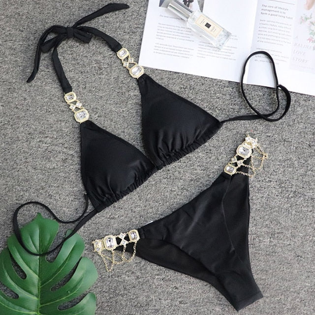 Bathing Suit 2pcs Rhinestone Crystal Diamond Bikini