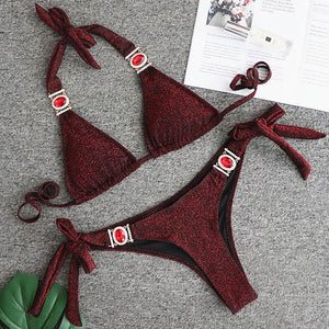 Bathing Suit 2pcs Rhinestone Crystal Diamond Bikini