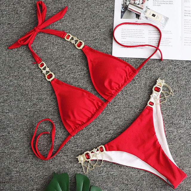 Bathing Suit 2pcs Rhinestone Crystal Diamond Bikini