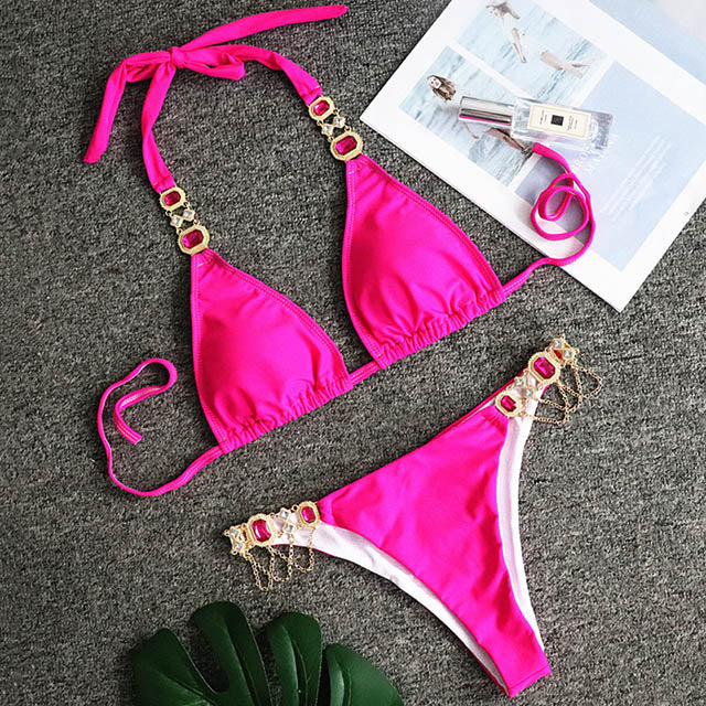 Bathing Suit 2pcs Rhinestone Crystal Diamond Bikini